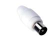 Connettore per antenna TV, sp-10, spina volante maschio materiale PVC bianco.
